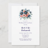 Blue & Coral Paint Bouquet Bridesmaids Luncheon Einladung (Vorderseite)