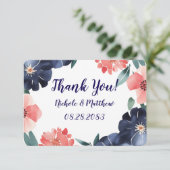 Blue & Coral Paint Bouquet Wedding Dankeskarte (Stehend Vorderseite)