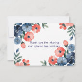 Blue & Coral Paint Bouquet Wedding Dankeskarte (Rückseite)