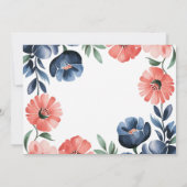 Blue & Coral Painted Florals Probe Dinner Einladung (Rückseite)
