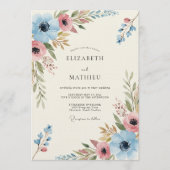 Blue Coral Painterly Bloom Wedding Einladung (Vorderseite)