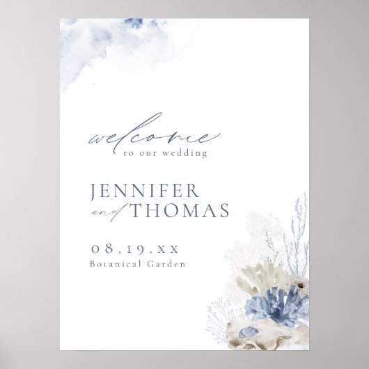 Blue Coral & Seashells Beach - Begrüßungszeichen Poster (Vorne)