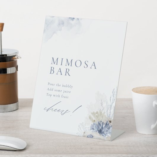 Blue Coral & Seashells Beach Brautparty Mimosa Sockelschild (In SItu)