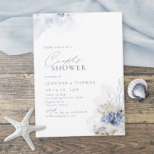 Blue Coral & Seashells Beach Themed Couples Dusche