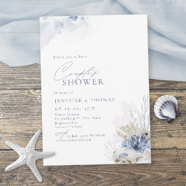 Blue Coral & Seashells Beach Themed Couples Dusche Einladung
