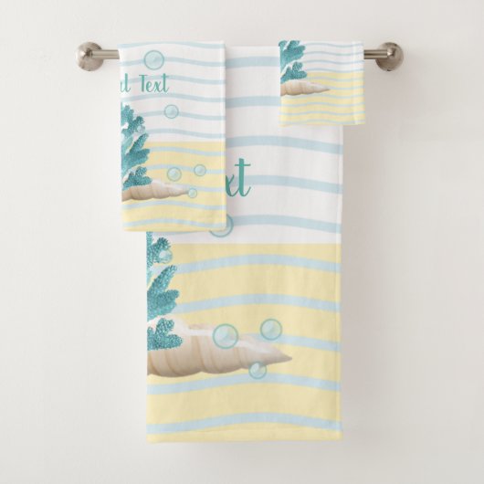 Blue Coral, Seashells & Blue Pearl Badhandtuch Set (Insitu)