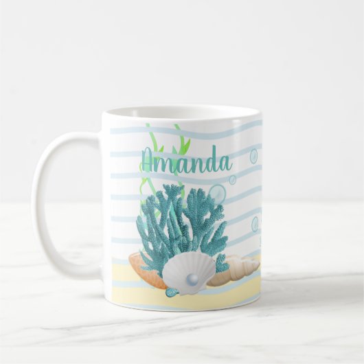 Blue Coral, Seashells & Blue Pearl Kaffeetasse (Links)