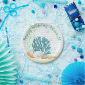 Blue Coral, Seashells & Blue Pearl Pappteller (Party)