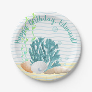 Blue Coral, Seashells & Blue Pearl Pappteller