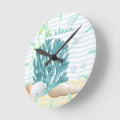 Blue Coral, Seashells & Blue Pearl Runde Wanduhr (Winkel)