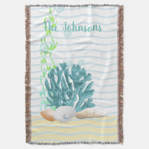 Blue Coral, Seashells & Blue Pearl Throw Kissen Decke