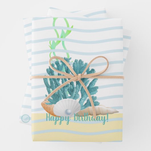 Blue Coral, Seashells & Blue Pearl Throw Kissen Geschenkpapier Set (Beispiel)