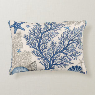 Blue Coral Throw Pillow - Coastal Ocean Pattern Dekokissen