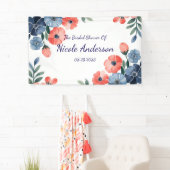 Blue & Coral Watercolor Bouquet Brautparty Banner (Insitu)