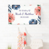 Blue & Coral Watercolor Bouquet Wedding Banner (Insitu)