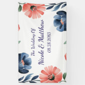 Blue & Coral Watercolor Bouquet Wedding Banner (Vertikal)