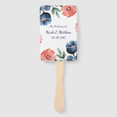 Blue & Coral Watercolor Bouquet Wedding Fächer (Vorderseite)