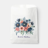 Blue & Coral Watercolor Bouquet Wedding Geschenktütchen (Vorderseite)