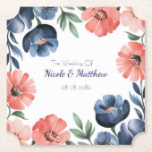 Blue & Coral Watercolor Bouquet Wedding Untersetzer (Vorderseite)