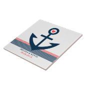 Blue Coral & White nautical Boat Anker & Streifen Fliese (Seite)