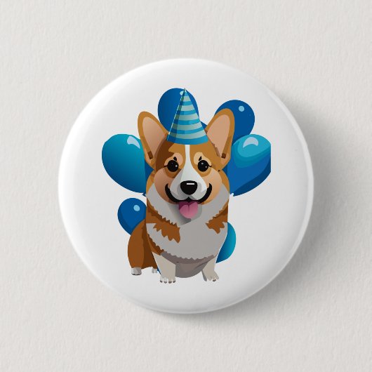 Blue Corgi Birthday Classic T - Shirt (1) Button (Vorderseite)