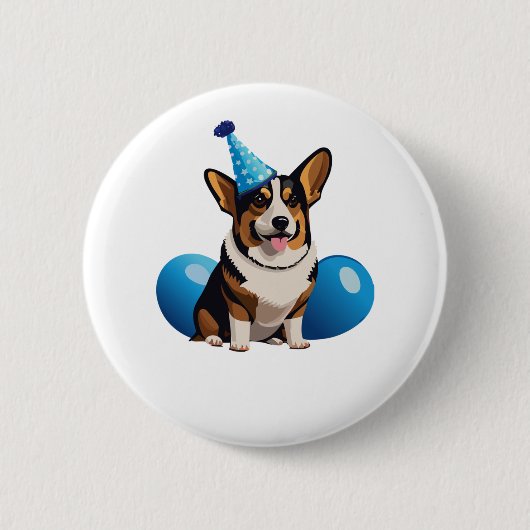 Blue Corgi Birthday Classic T - Shirt Button (Vorderseite)
