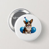 Blue Corgi Birthday Classic T - Shirt Button (Vorne & Hinten)