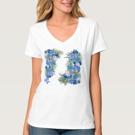Blue Corn Blume & White Roses Wedding T-Shirt (Vorderseite)