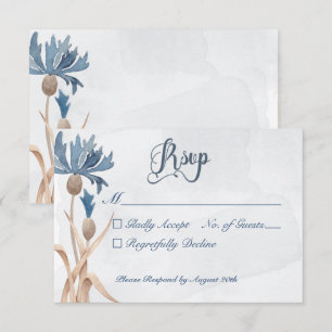 Blue Cornblumen & Wheat Field Blue Wedding RSVP Karte