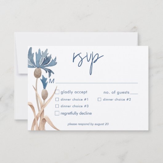 Blue Cornblumen & Wheat Field Modernes Abendessen RSVP Karte (Vorderseite)