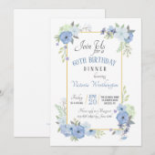 Blue Corner Blume Einladung (Vorne/Hinten)