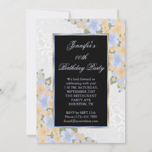 Blue Corner Floral Gerahmt Geburtstagsparty Einladung
