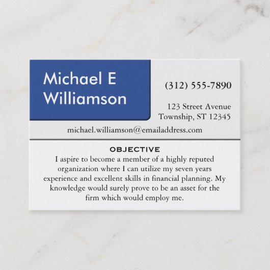 Blue Corner RESUME Business Cards Visitenkarte (Vorderseite)