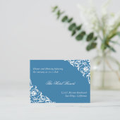 Blue Corner Scroll Hochzeitsempfang Begleitkarte (Stehend Vorderseite)