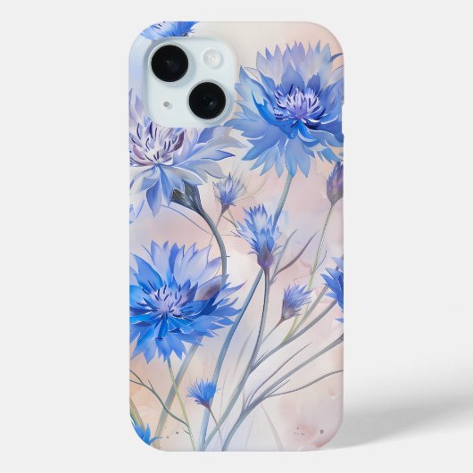 Blue Cornflores Watercolor Phone Case (Rückseite)