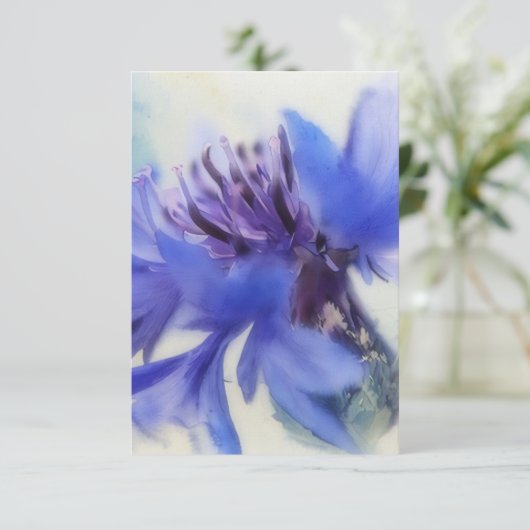Blue Cornflower Art Flat Note Card Dankeskarte (Stehend Vorderseite)