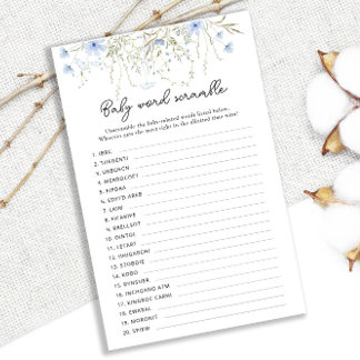 Blue Cornflower Baby Shower Baby Word Scramble