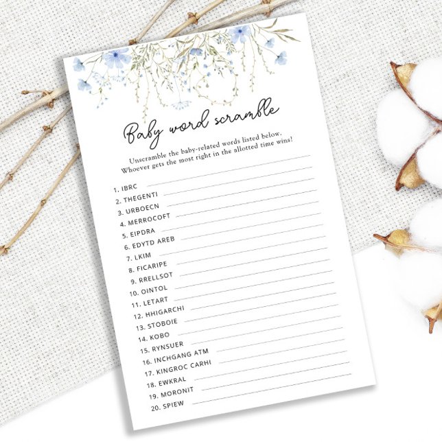 Blue Cornflower Baby Shower Baby Word Scramble (Von Creator hochgeladen)