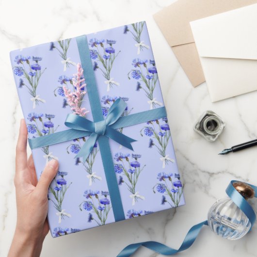 Blue Cornflower Bouquets Geschenkpapier (Schenken)
