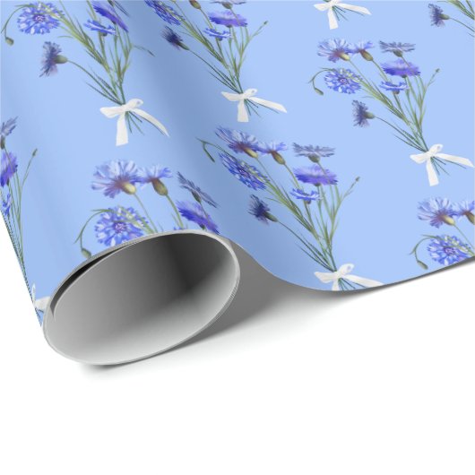Blue Cornflower Bouquets Geschenkpapier (Rolleneckpunkt)