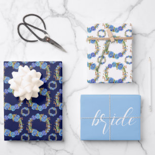 Blue Cornflower Wreath Brautparty Geschenkpapier Set