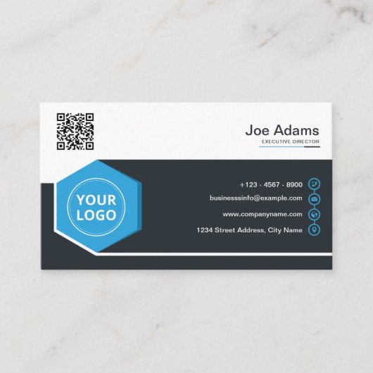 Blue Corporate Beruflich QR Code Scannable Visitenkarte (Vorderseite)