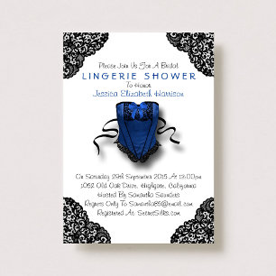 Blue Corset & Black Lace Lingerie Dusche Einladung
