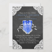 Blue Corset White Lace Chalkboard Fingerie Dusche Einladung (Vorderseite)