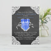 Blue Corset White Lace Chalkboard Fingerie Dusche Einladung (Stehend Vorderseite)