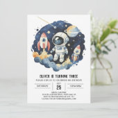 Blue Cosmic Niedlich Astronaut Junge Geburtstag Einladung (Stehend Vorderseite)
