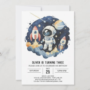 Blue Cosmic Niedlich Astronaut Junge Geburtstag Einladung