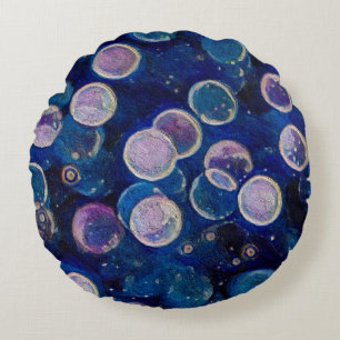 Blue Cosmic Orbs Rundes Kissen