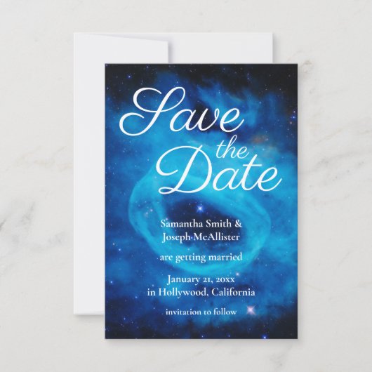 Blue Cosmic Reef Space Foto Save the Date Einladung (Vorderseite)