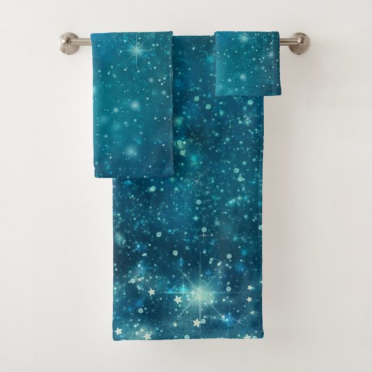 Blue Cosmic Spacey Starry Sky Badhandtuch Set (Insitu)